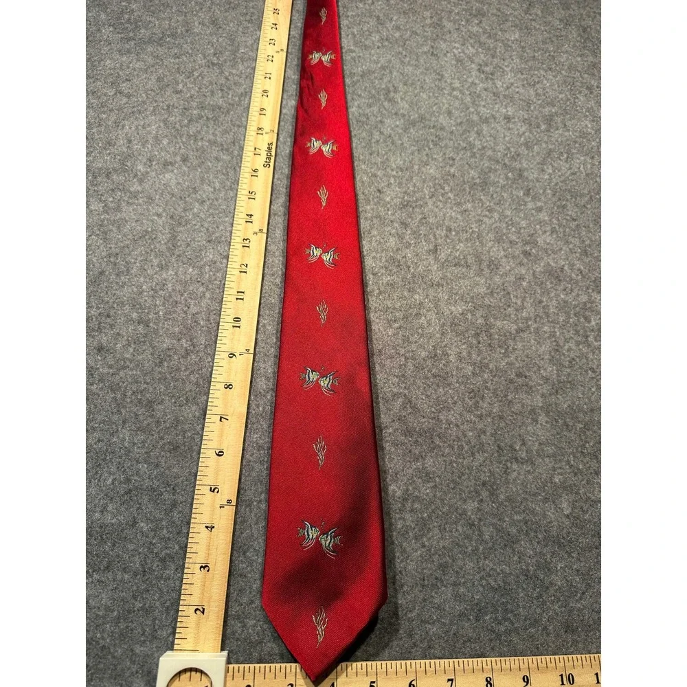 Jacobs Roberts Nordstrom Mens Red Silk Angelfish Nautical Fish Necktie Hand Sewn